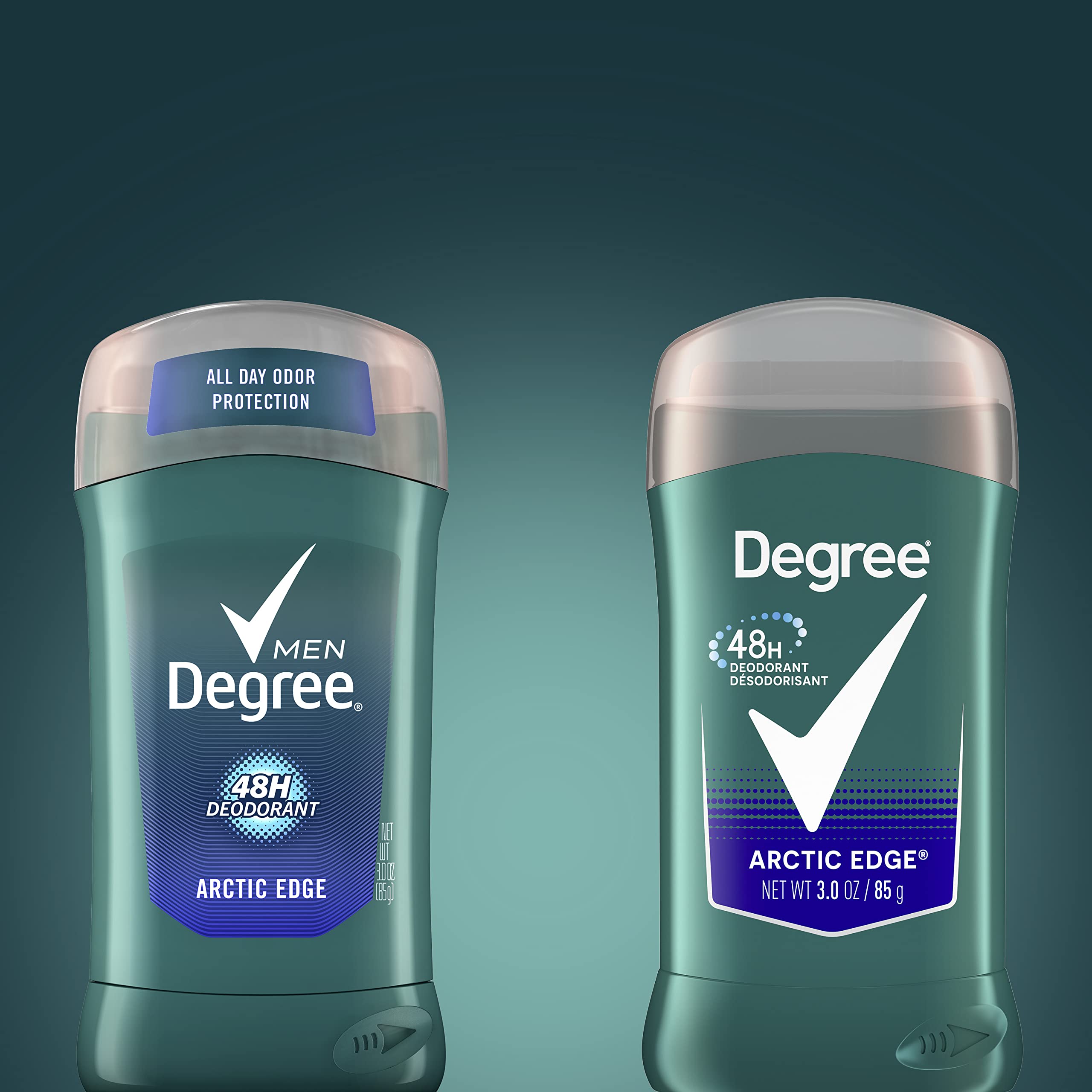 Close-up of Degree Arctic Edge label on the deodorant