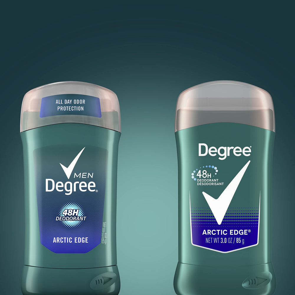 Close-up of Degree Arctic Edge label on the deodorant