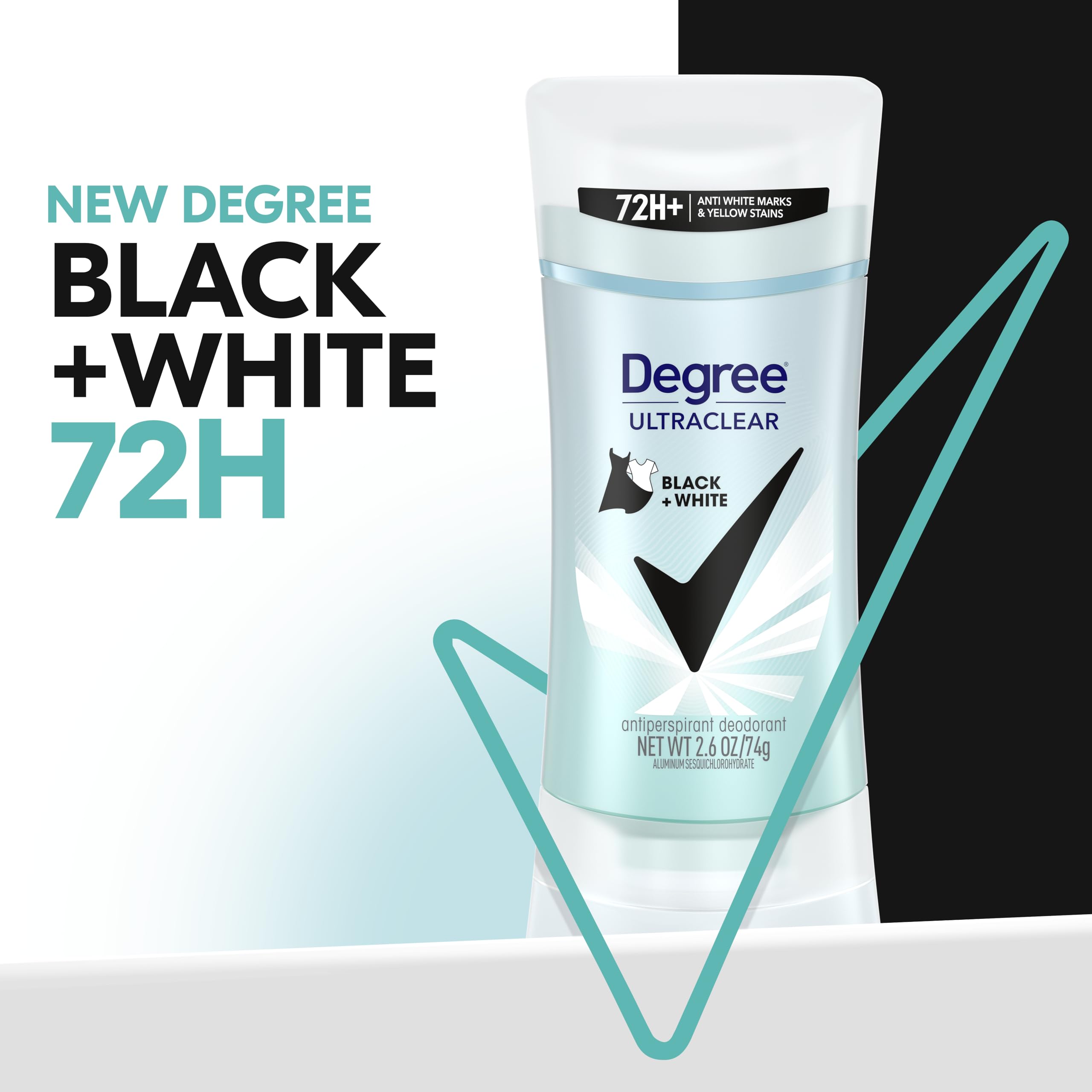 Degree Black+White product; close-up of clothing stain protection for white garments