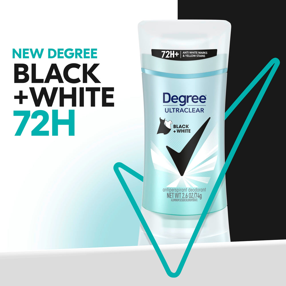 Degree Black+White product; close-up of clothing stain protection for white garments