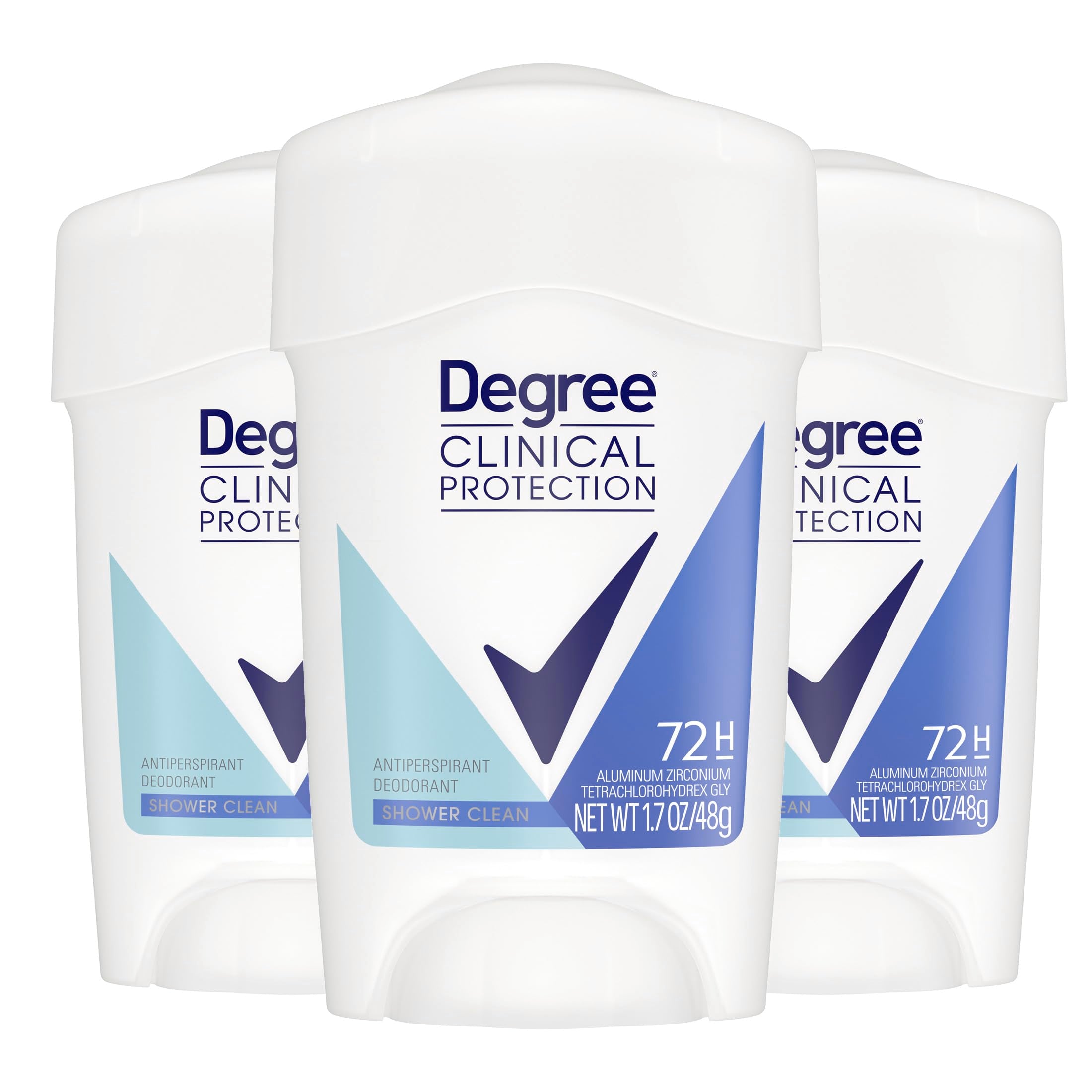 Degree Clinical Protection Stick front view with Shower Clean scent for all-day freshness.