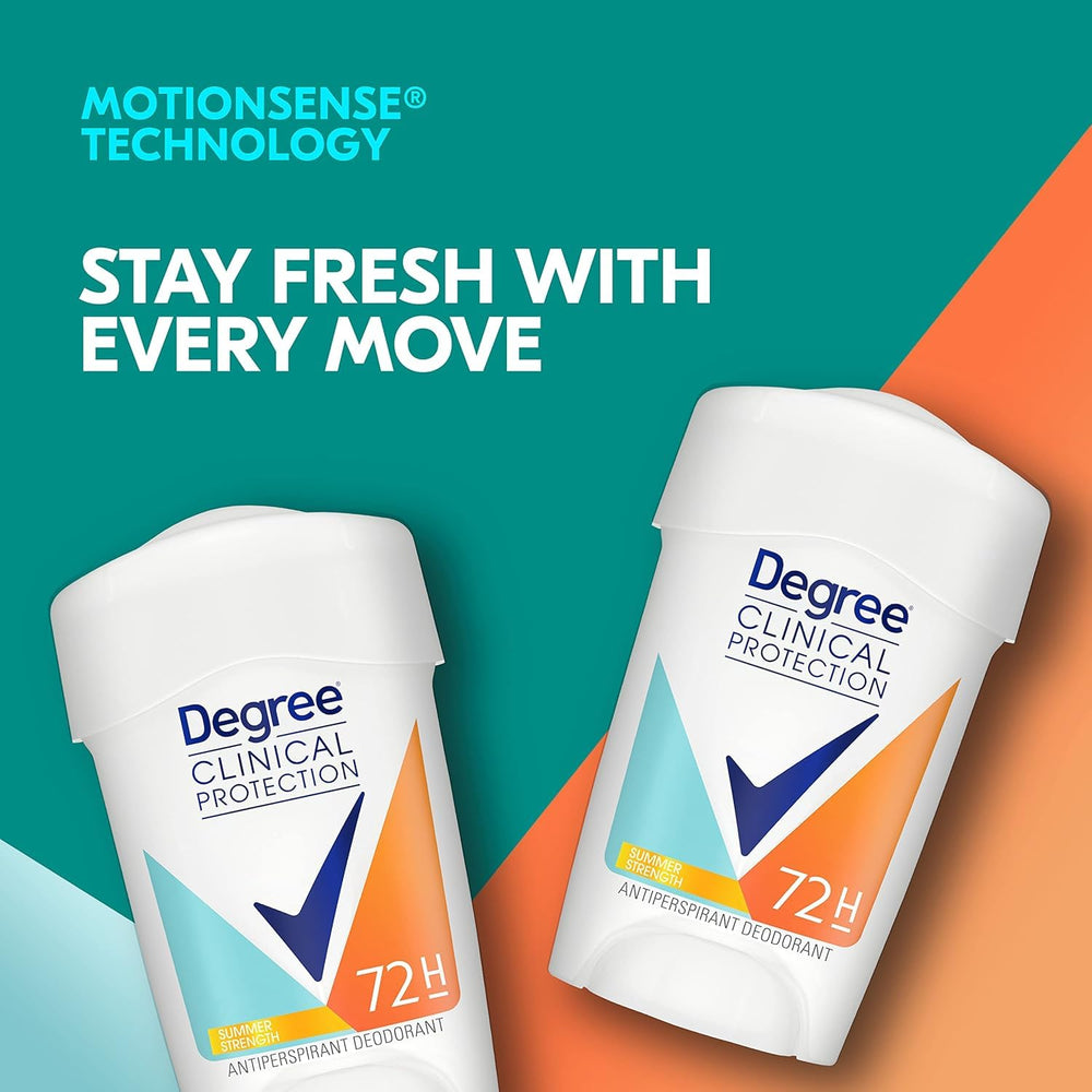 Four-pack of Degree deodorant sticks ready for hot-weather protection.