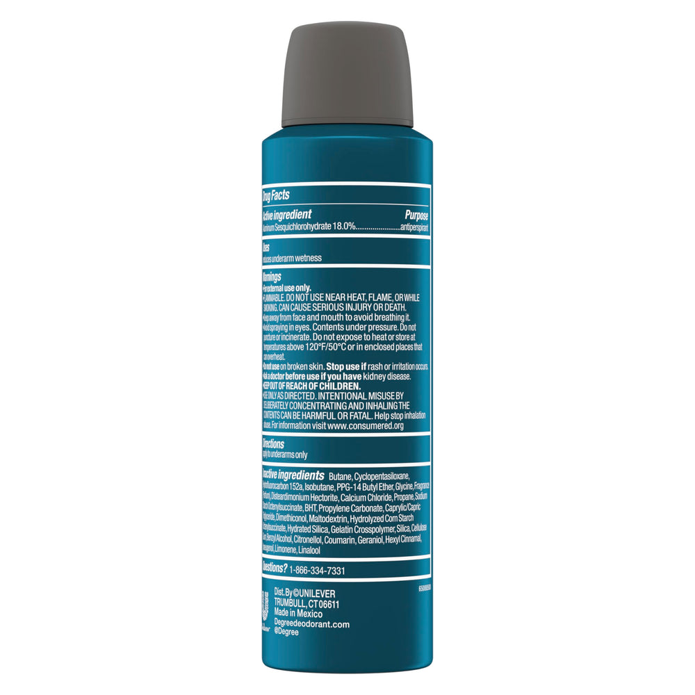 Close-up of Degree dry spray being applied quickly to underarms.