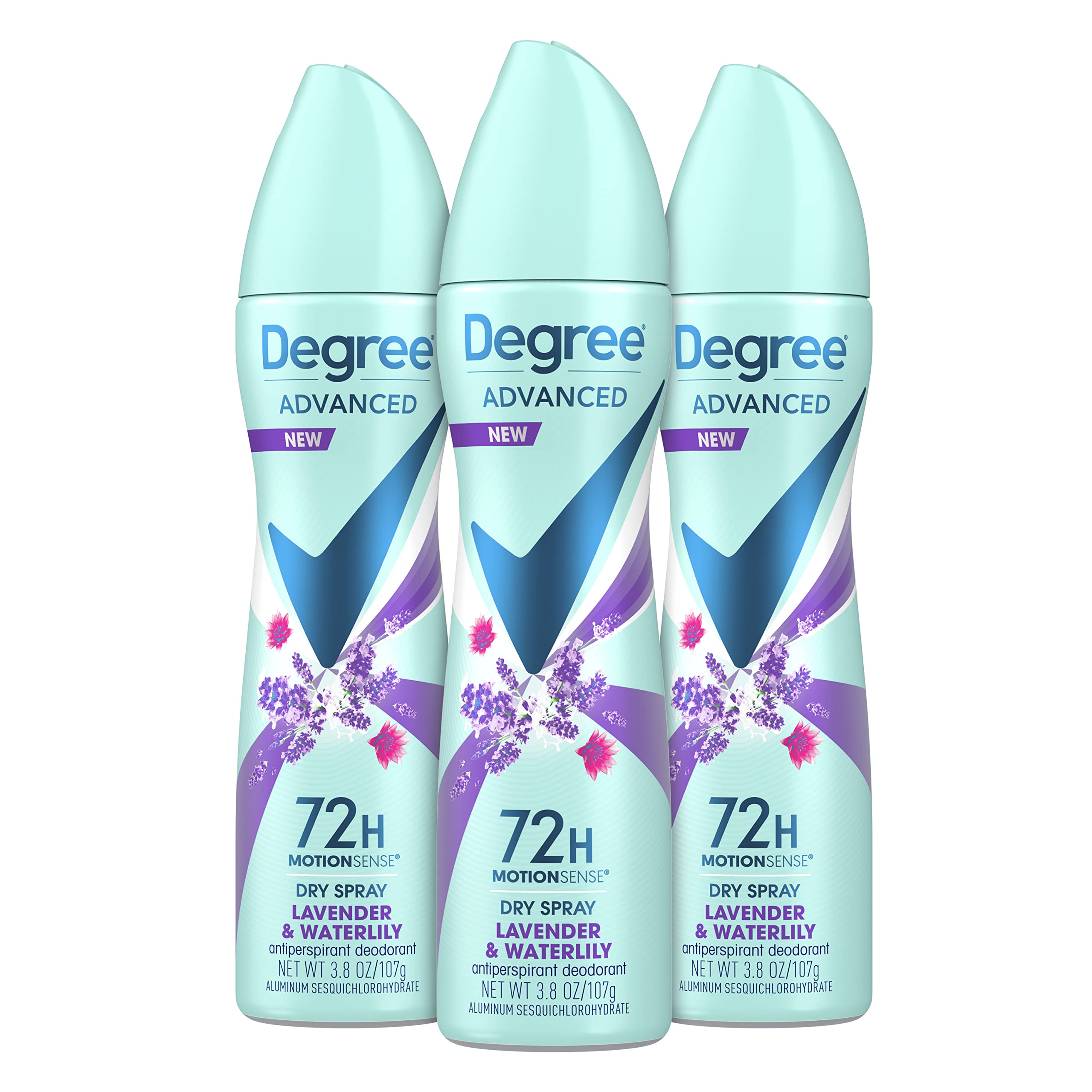 Degree Lavender and Waterlily dry spray can for all-day freshness