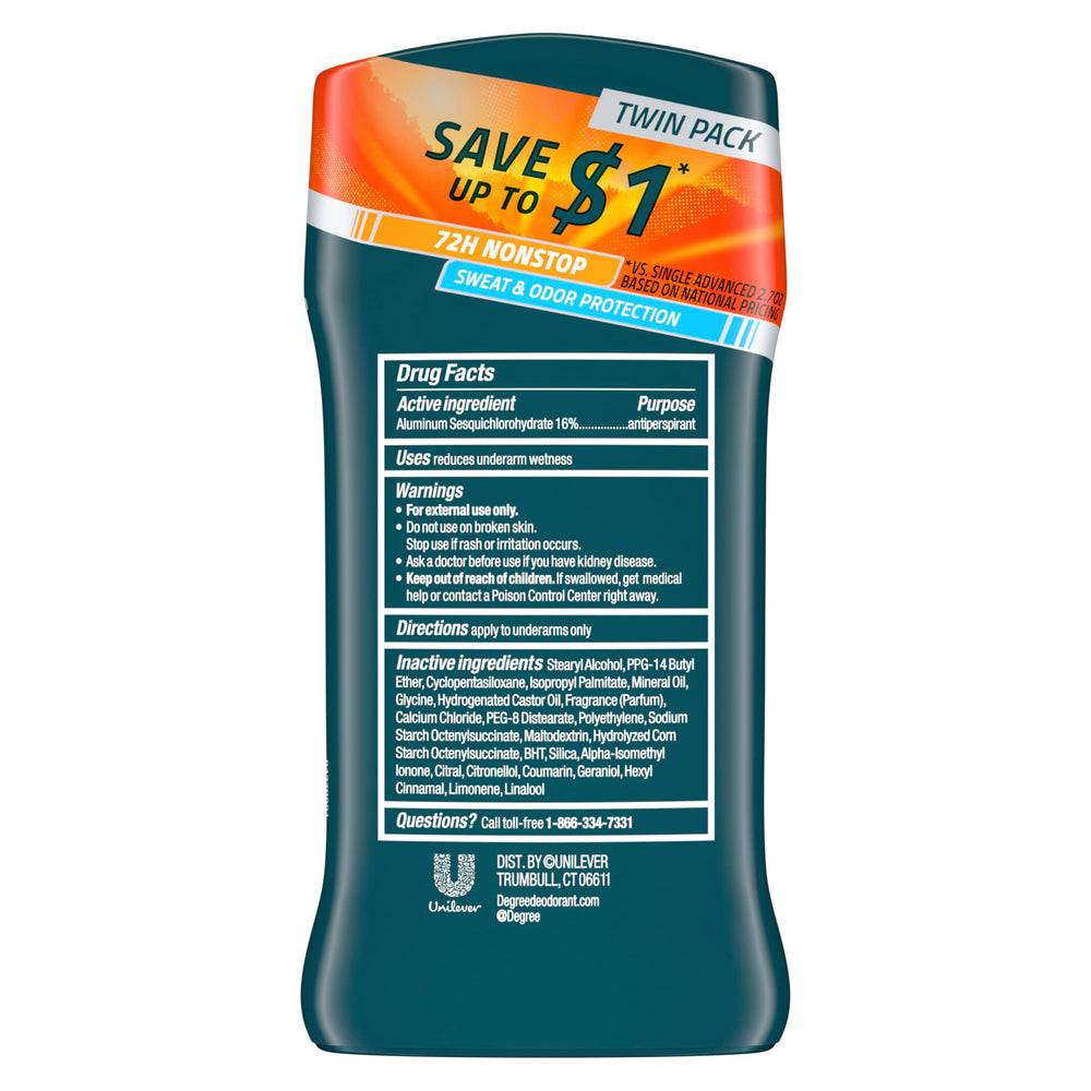 Degree Men 2-pack packaging emphasizing value and continued protection