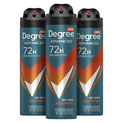 Degree Men Adventure dry spray action showing fast-dry protection during activity