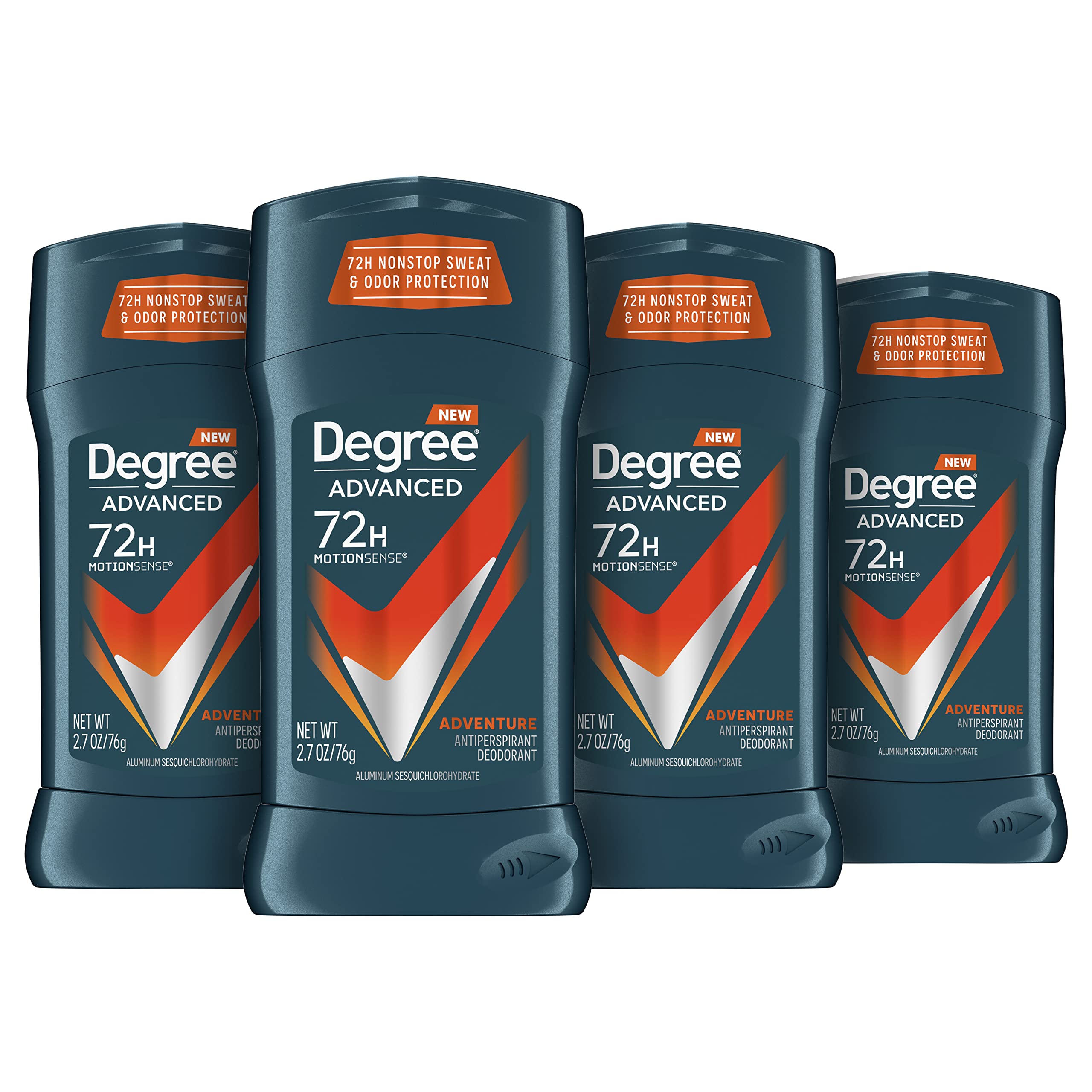Degree Men Adventure packaging on shelf highlights compact design for easy handling.