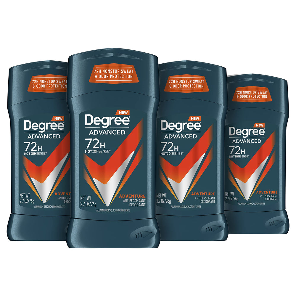 Degree Men Adventure packaging on shelf highlights compact design for easy handling.