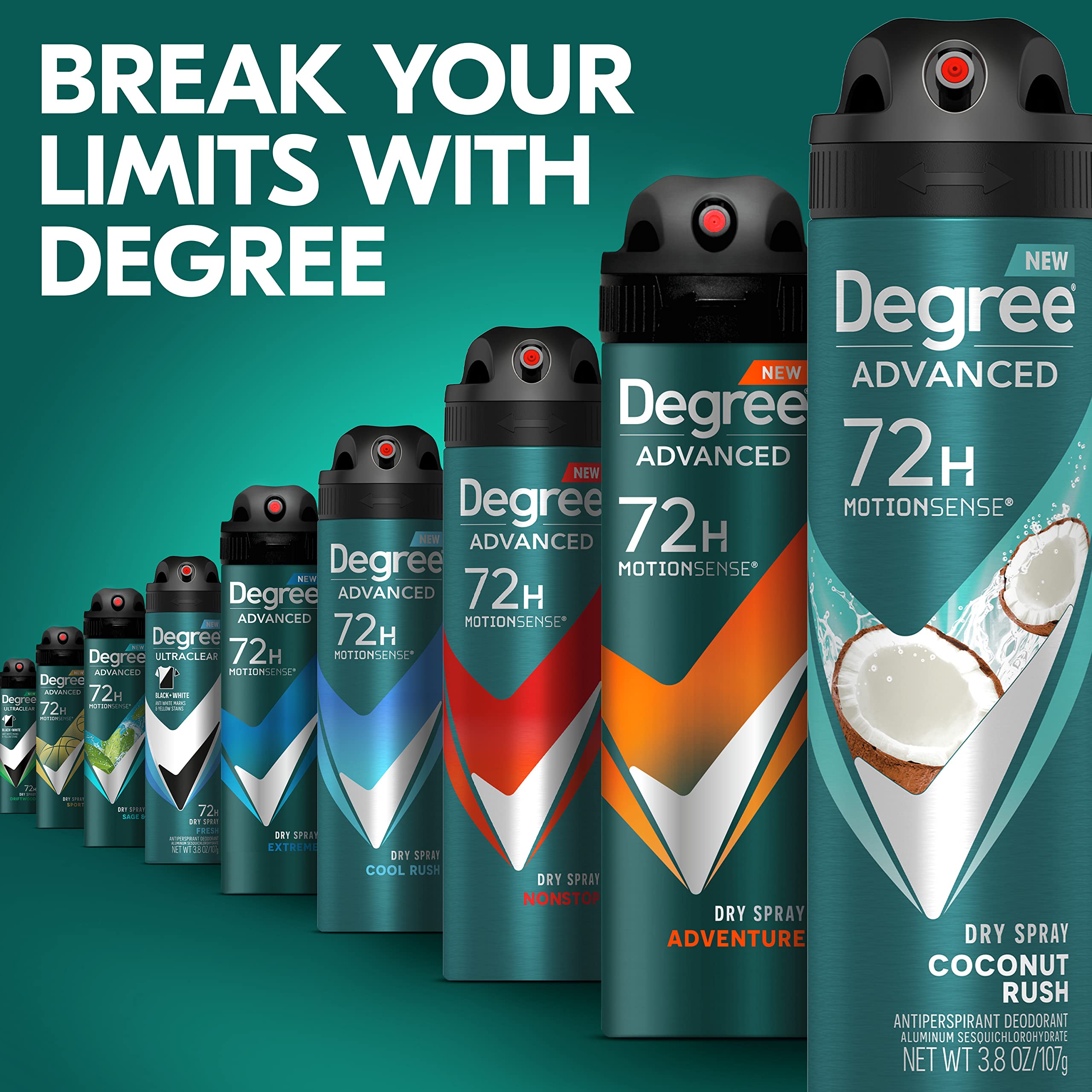 Gym bag ready Degree Men Coconut Rush supports on-the-go freshness.