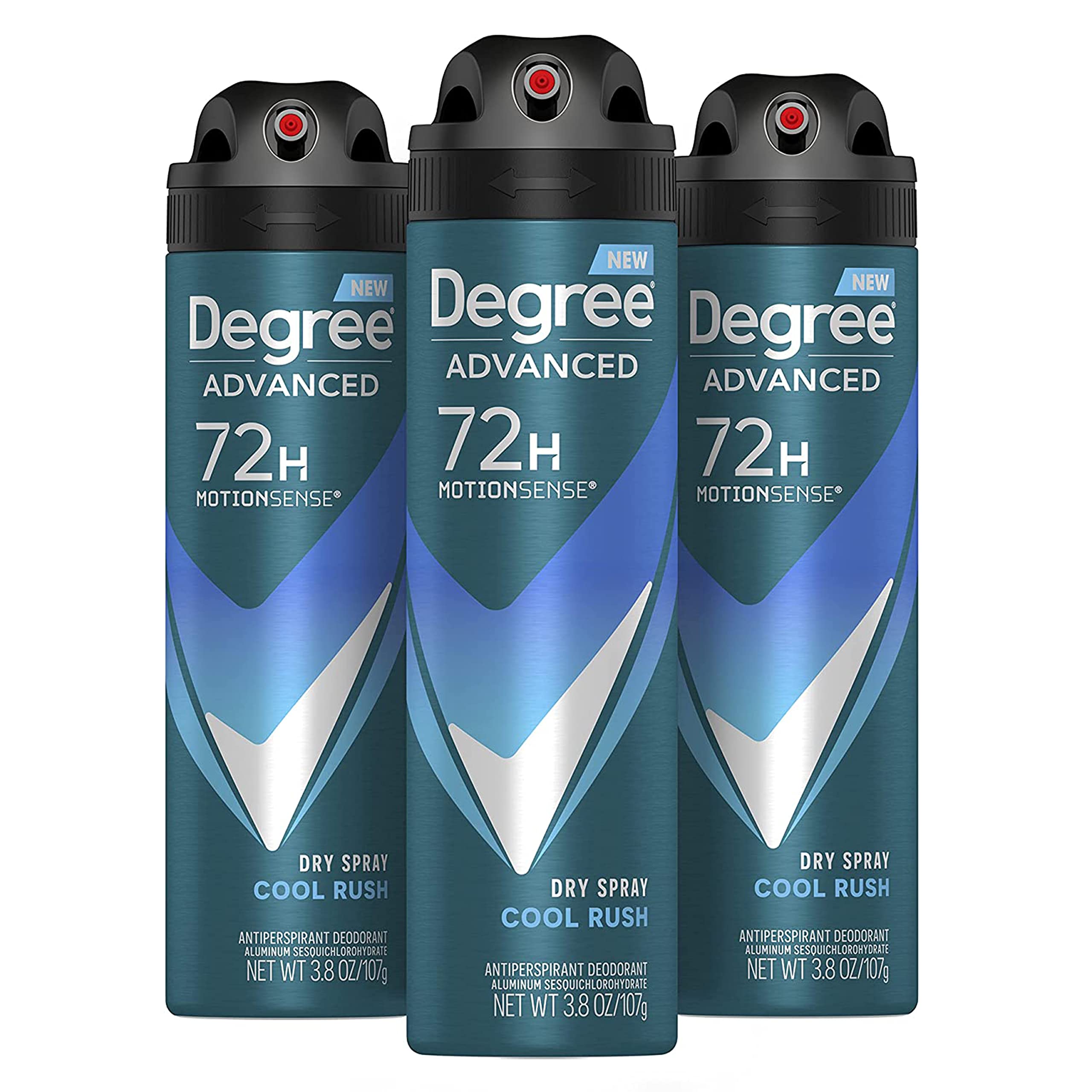 Degree Men Cool Rush dry spray bottle shows MotionSense ready design for active days