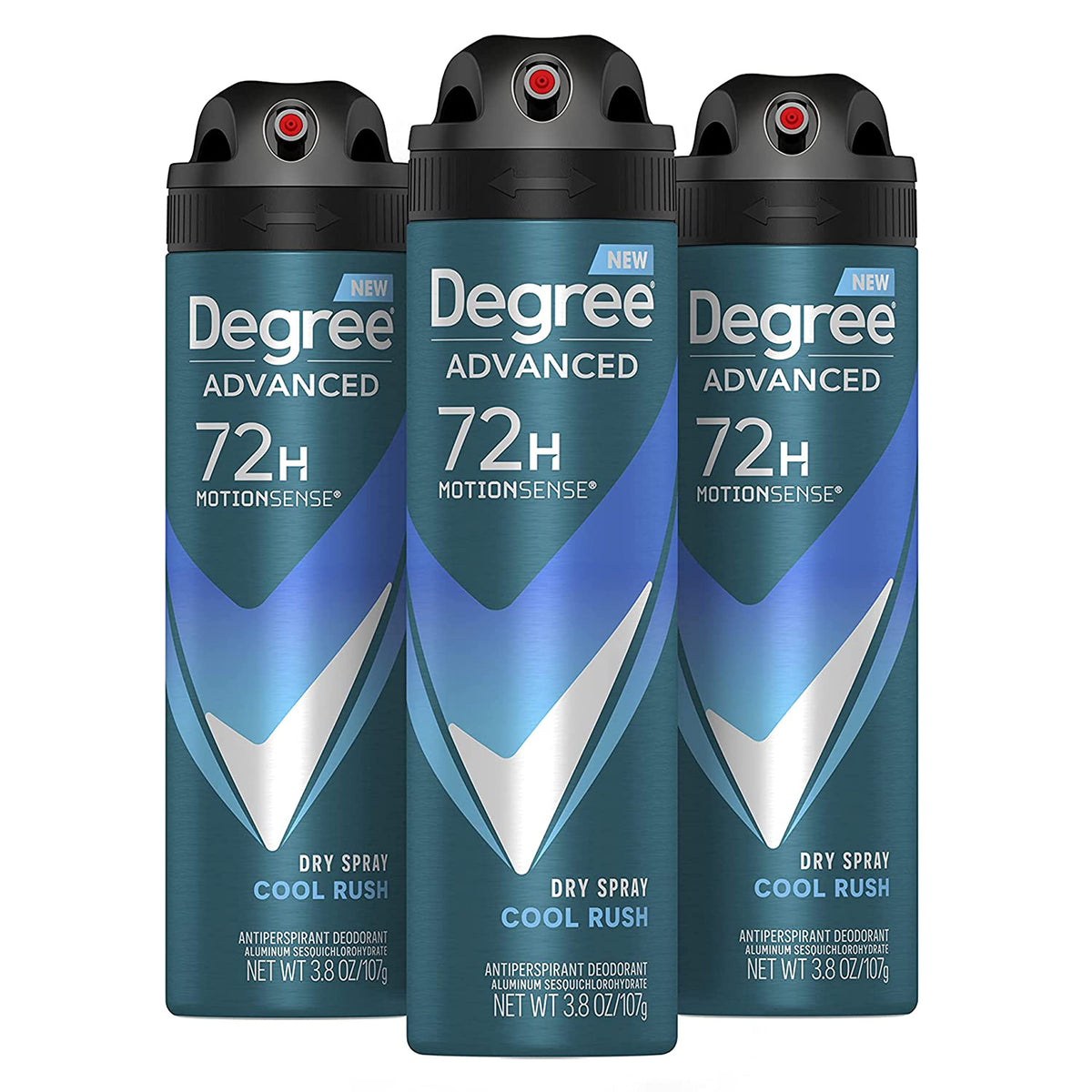 Degree Men Cool Rush dry spray bottle shows MotionSense ready design for active days