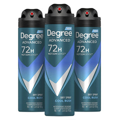 Degree Men Cool Rush dry spray bottle shows MotionSense ready design for active days