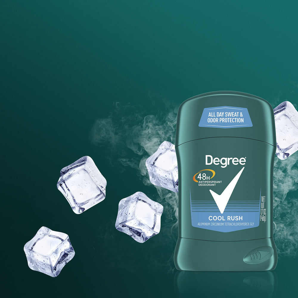 Degree Men Cool Rush underarm-care visuals emphasize skin-friendly comfort.