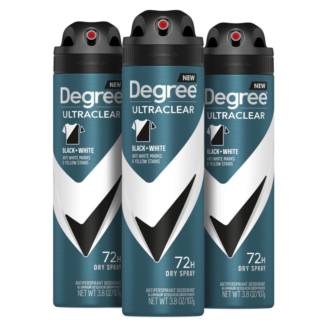 Degree Men Ultraclear dry spray bottle demonstrates fast drying protection for daily wear.