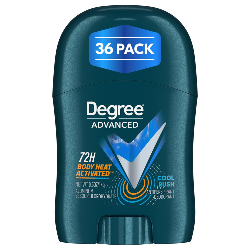 Degree Men Cool Rush travel deodorant front packaging showing portable mini stick.