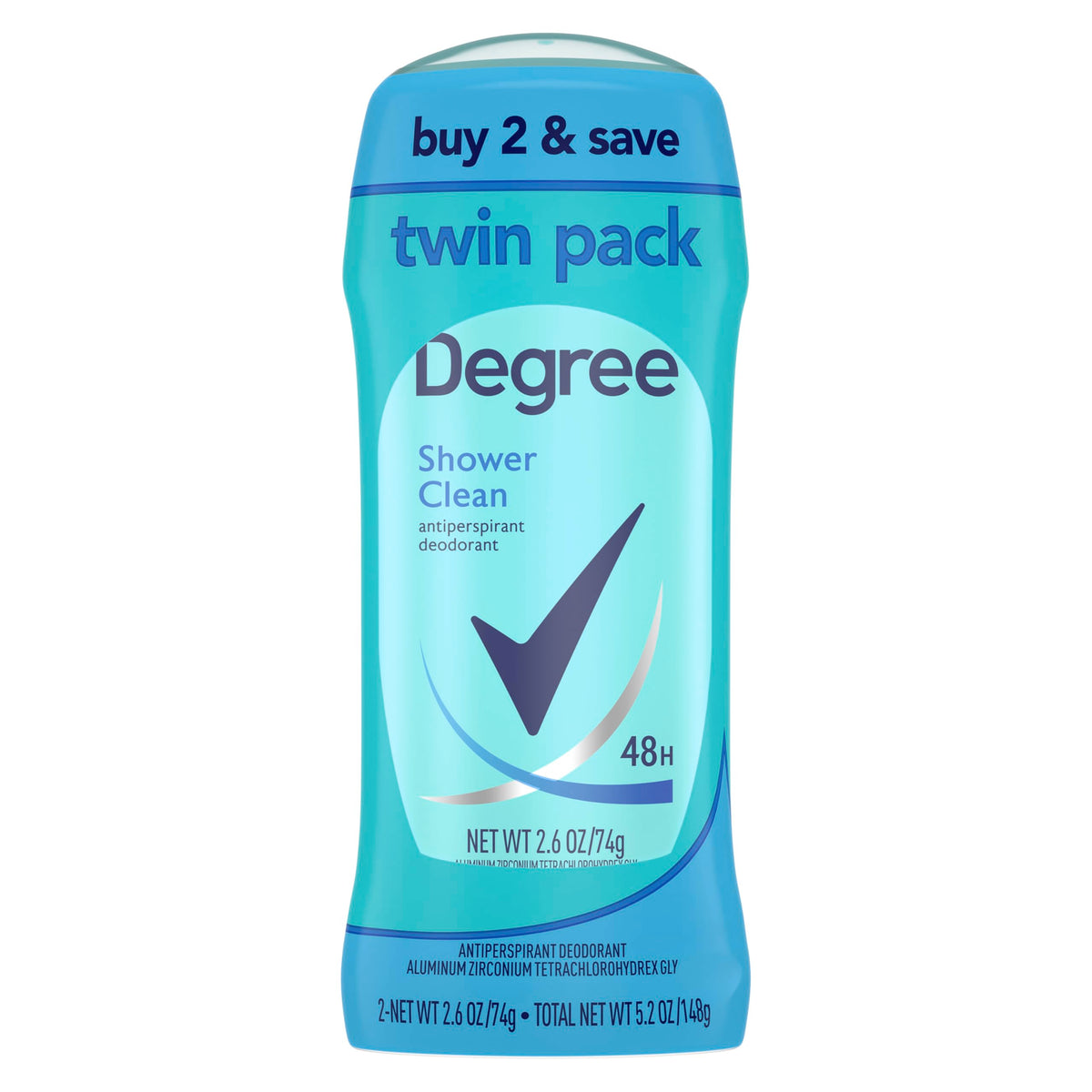 Degree Shower Clean antiperspirant stick being twisted for easy application and all-day freshness.