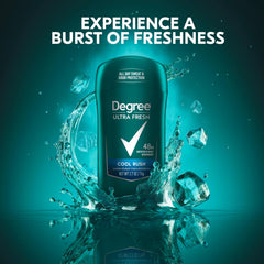 Degree Ultra Fresh Cool Rush arctic scent conveys refreshing confidence.