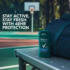 Degree Ultra Fresh Cool Rush stick closeup reveals crisp Arctic scent.