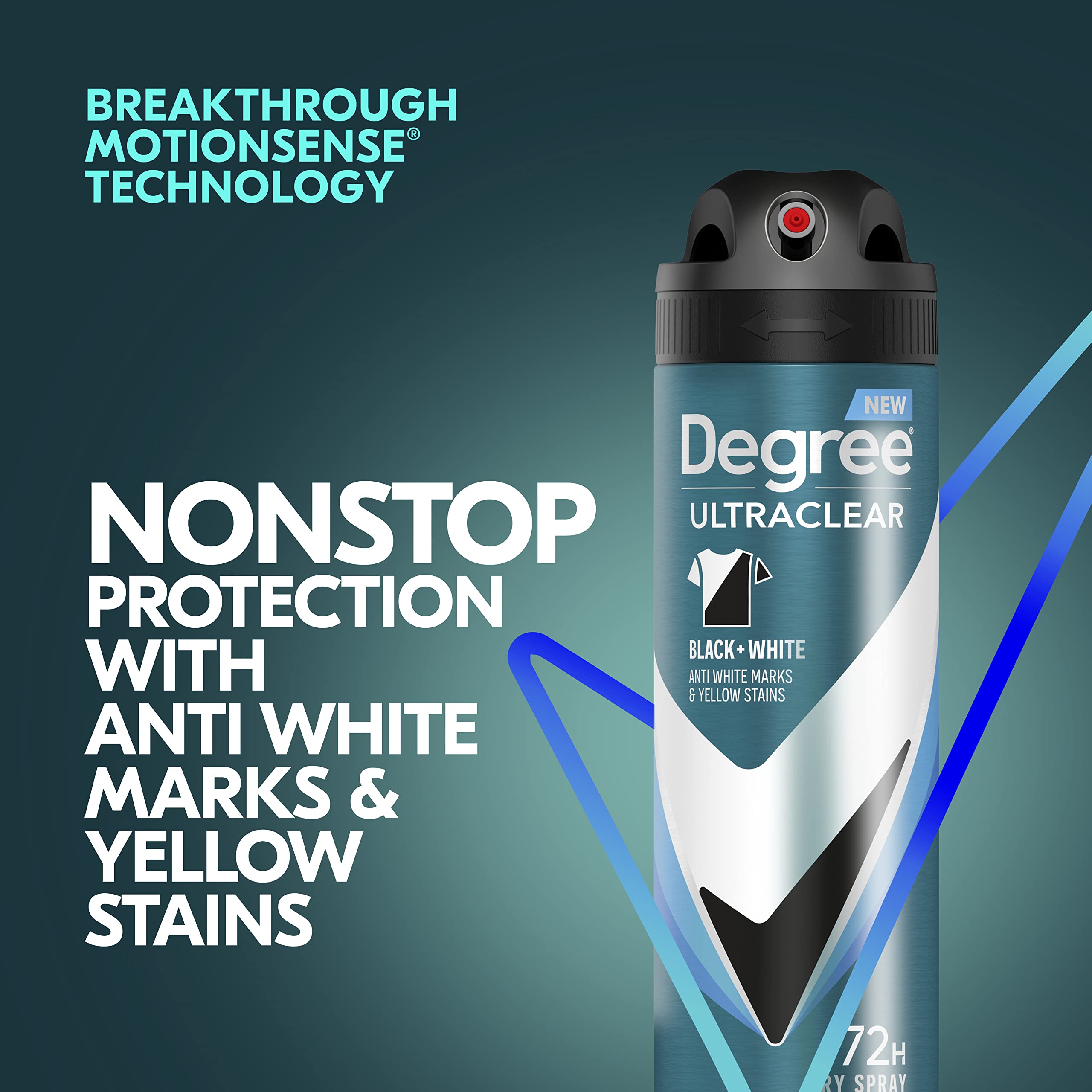 Degree UltraClear white clothes stain prevention on a bottle display.
