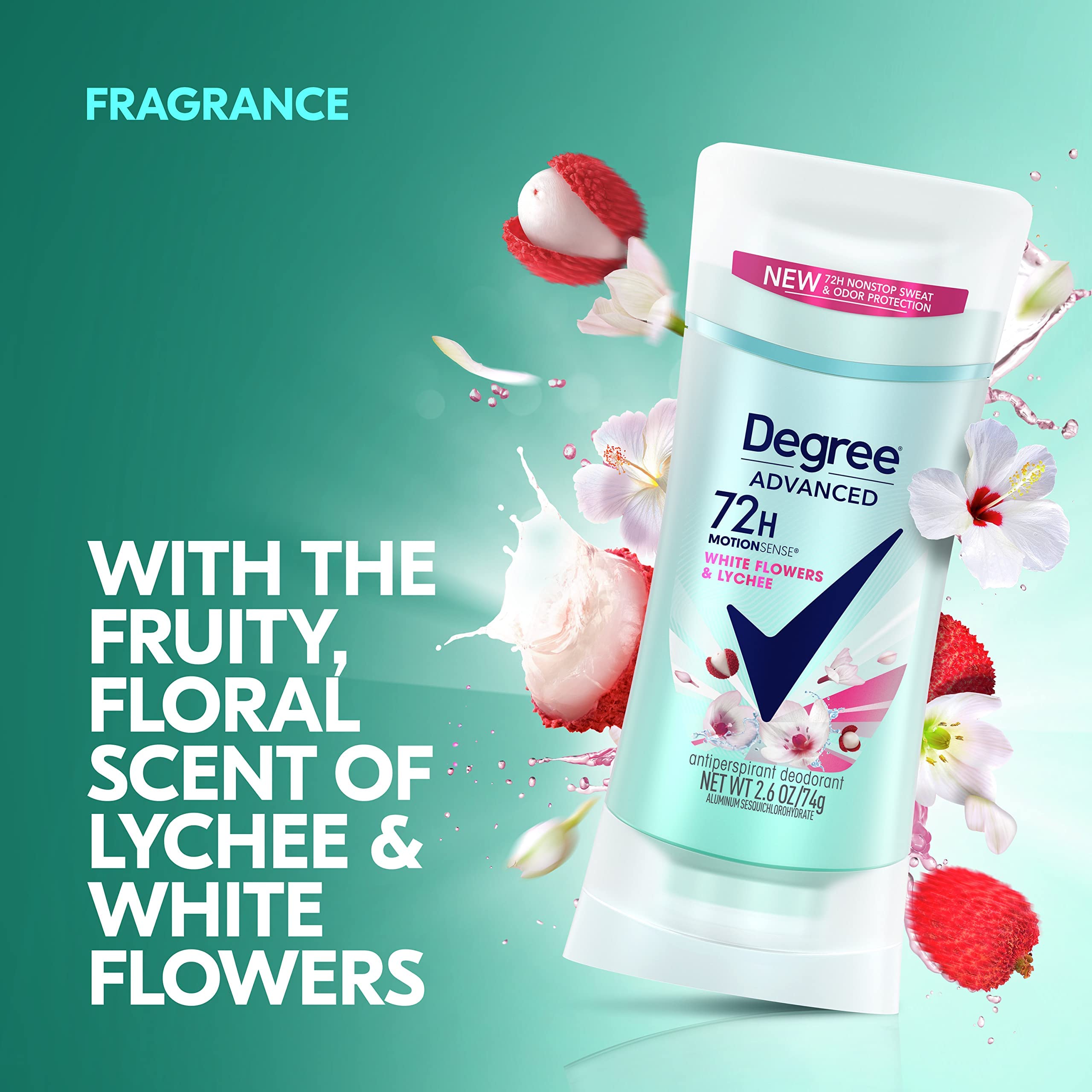 Degree White Flowers & Lychee fragrance swirl close-up showcases lychee-floral scent