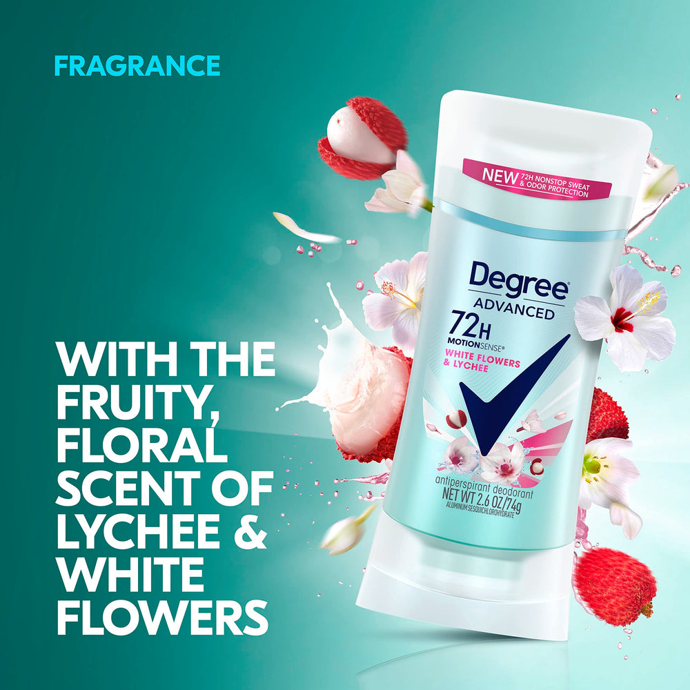 Degree White Flowers & Lychee fragrance swirl close-up showcases lychee-floral scent