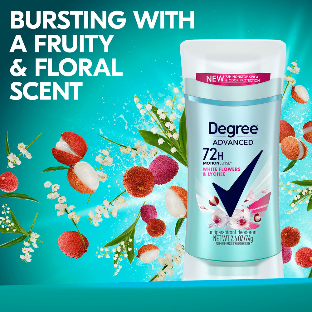 Degree White Flowers & Lychee packaging back details eco-friendly messaging