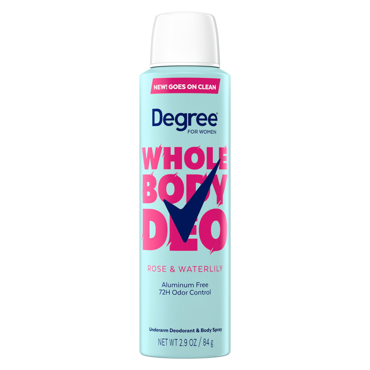 Degree Women deodorant spray bottle with rose-waterlily scent for all-day odor control