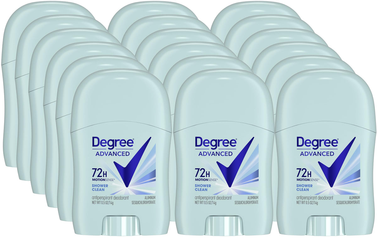 Degree Women's Travel Deodorant 18-Pack packaging provides convenient on-the-go protection.