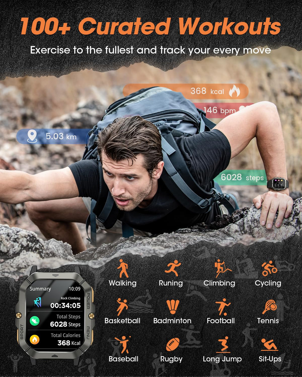 DEKELIFE military smartwatch wrist display featuring clear screen for quick info at a glance