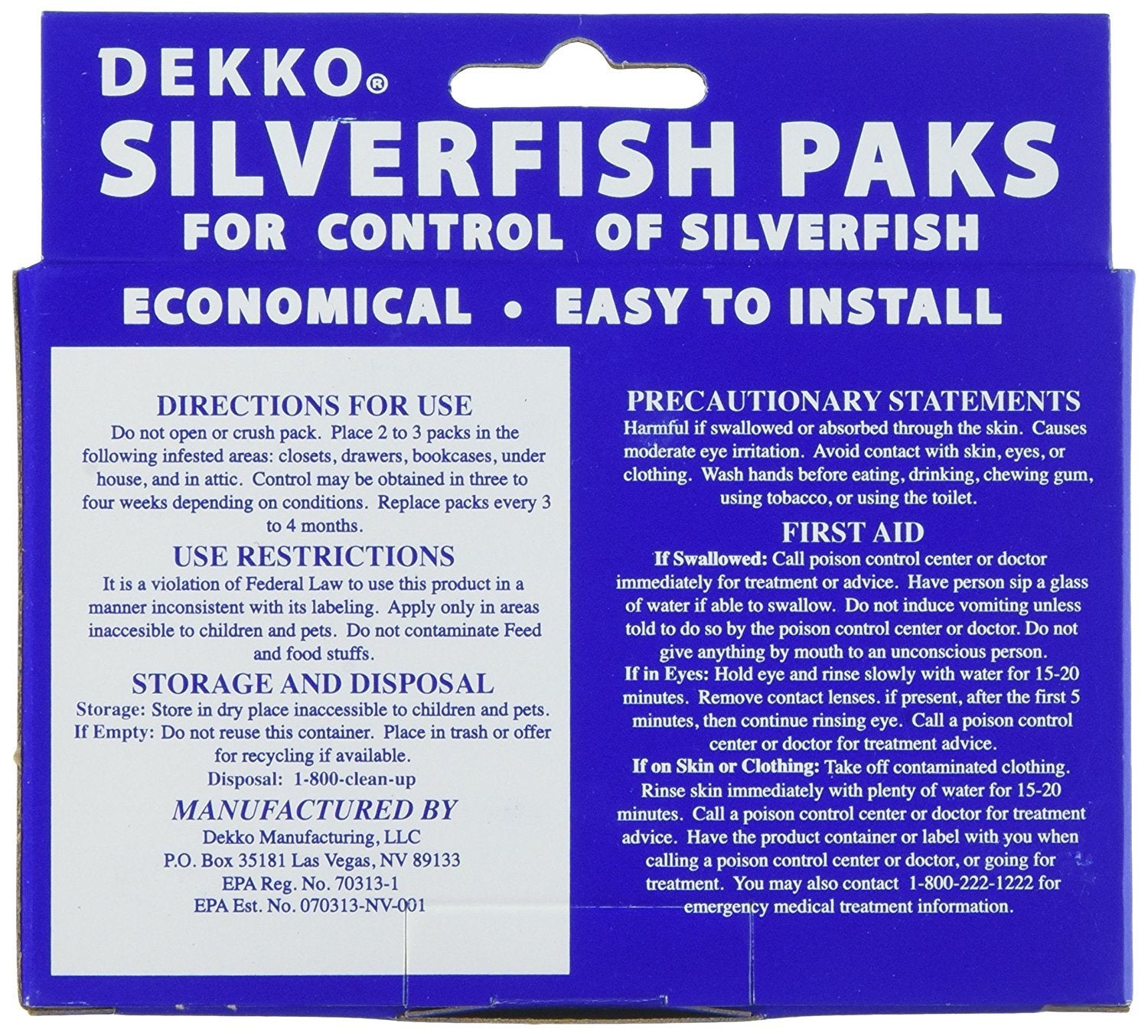 Dekko Silverfish Paks closer view, easy-to-place bait for suspected harborage.