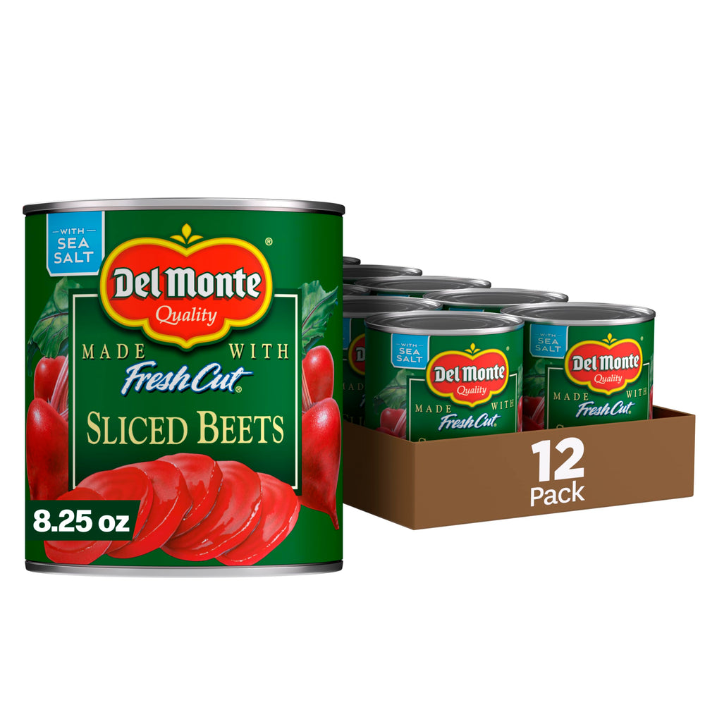 Del Monte fresh cut sliced beets can 8.25 oz showcased for quick side dishes.