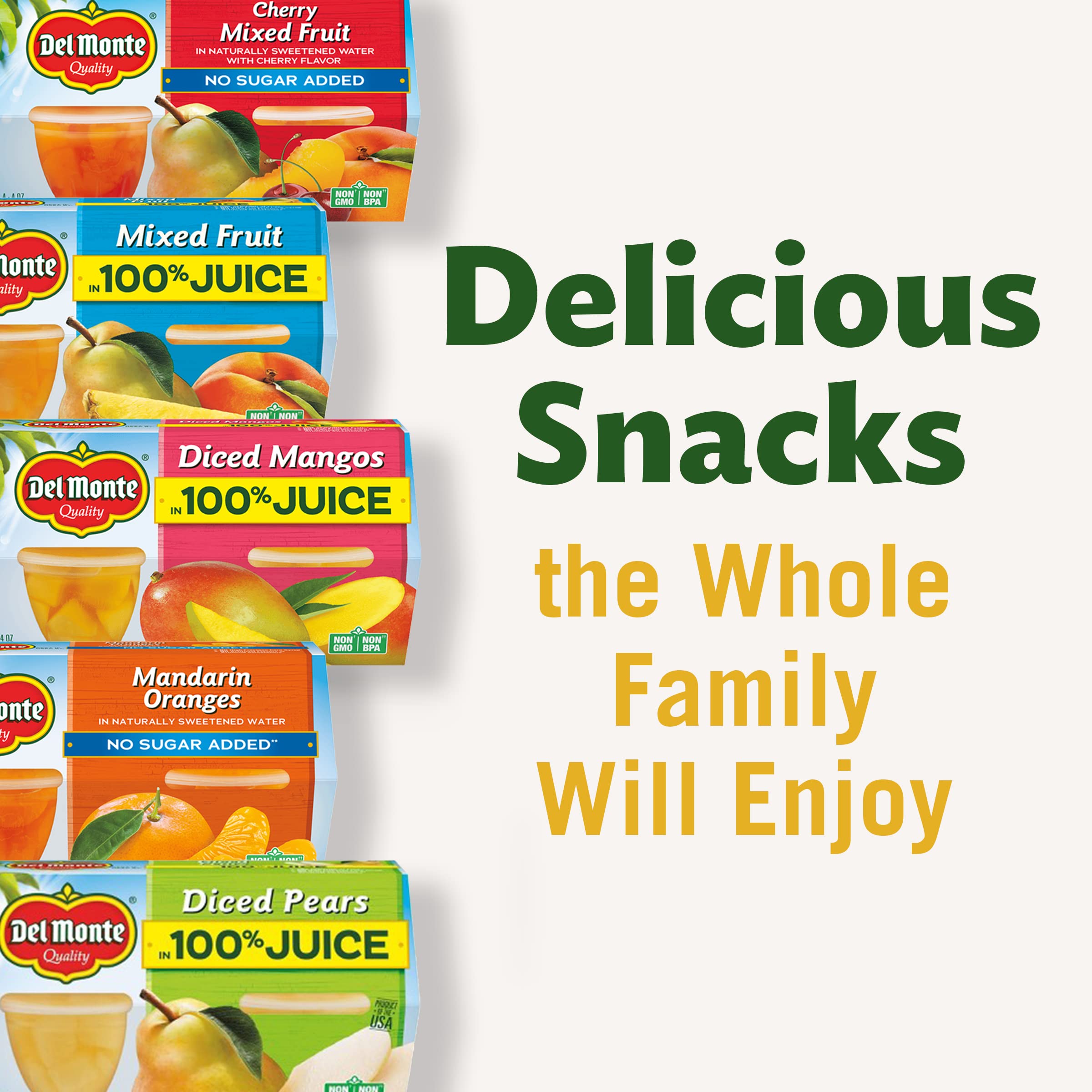 Del Monte Fruit Cup non-bpa lid, easy-open packaging.