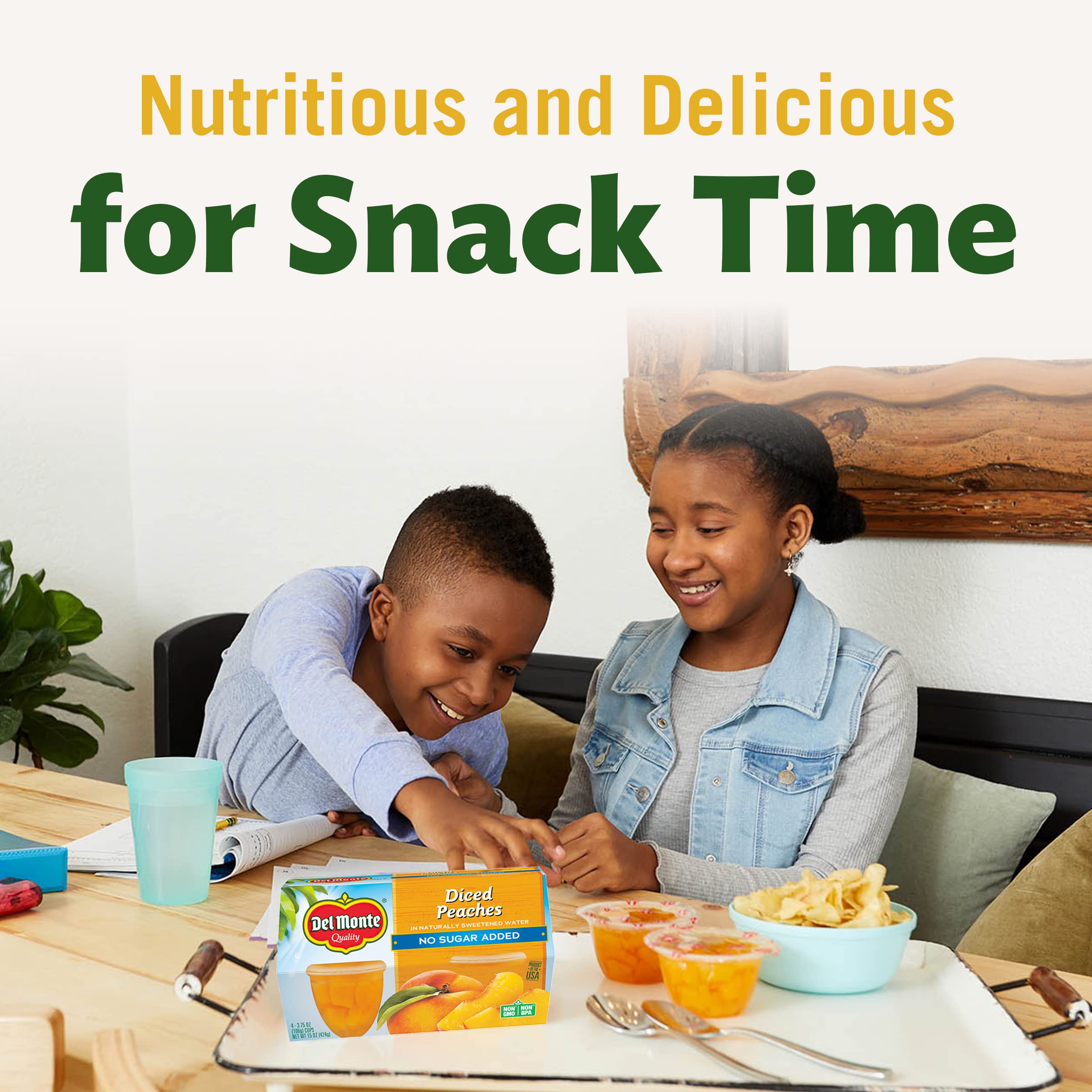 Del Monte Fruit Cup pear pineapple cherries, tropical-flavored variety.