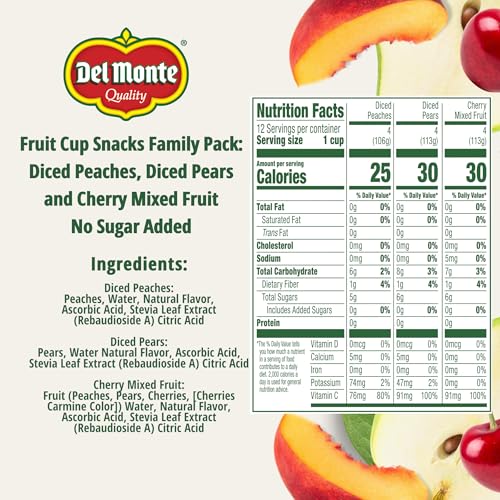 Del Monte Pear Dice Fruit Cup provides a convenient lunchbox-friendly option.