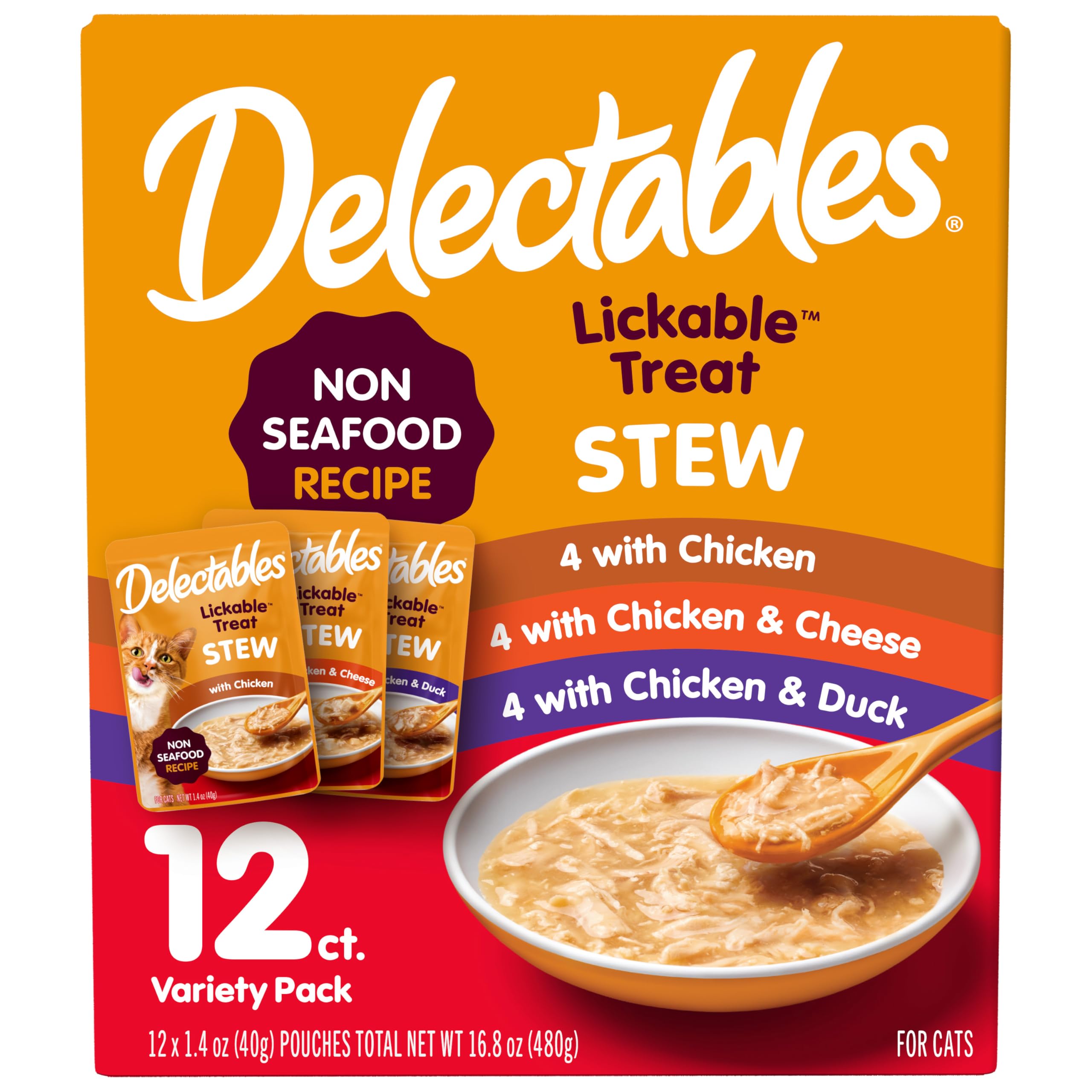 Delectables Non-Seafood Stew Lickable Pouch Pack rich flavor for picky cats