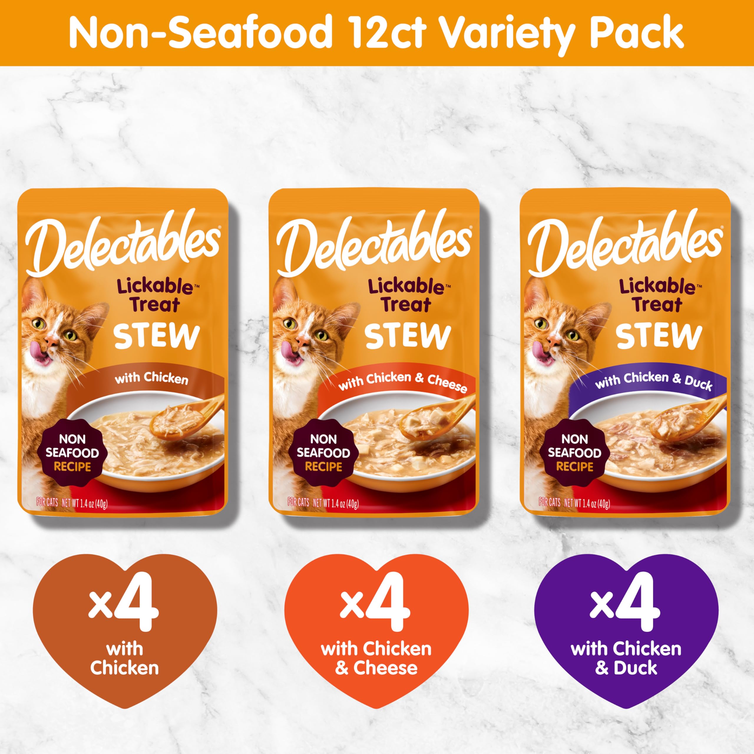 Delectables chicken-duck-cheese flavor in a lickable pouch for cats