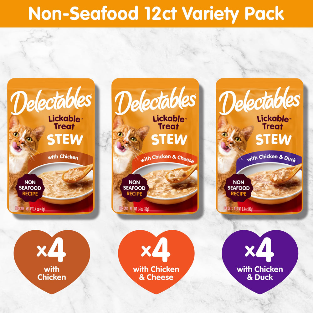 Delectables chicken-duck-cheese flavor in a lickable pouch for cats