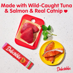 Close-up of creamy tuna-salmon puree in a tube for convenient feeding