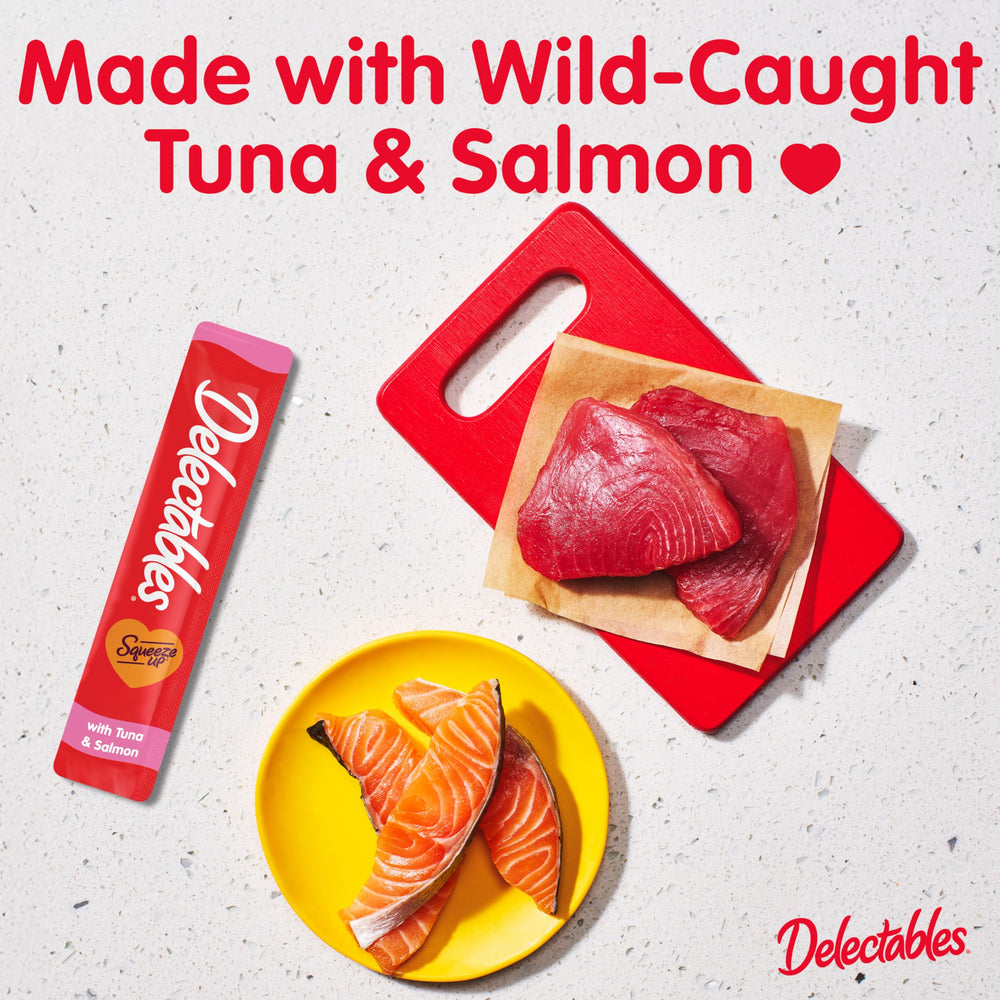 Delectables Squeeze Up handheld lickable treat designed for easy, engaging feeding.