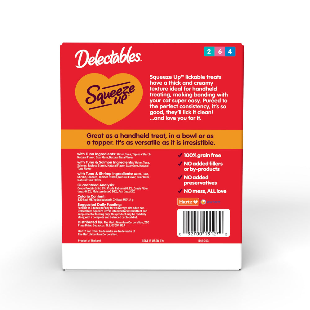 Delectables Squeeze Up suitable for kittens, adults, and seniors across life stages.
