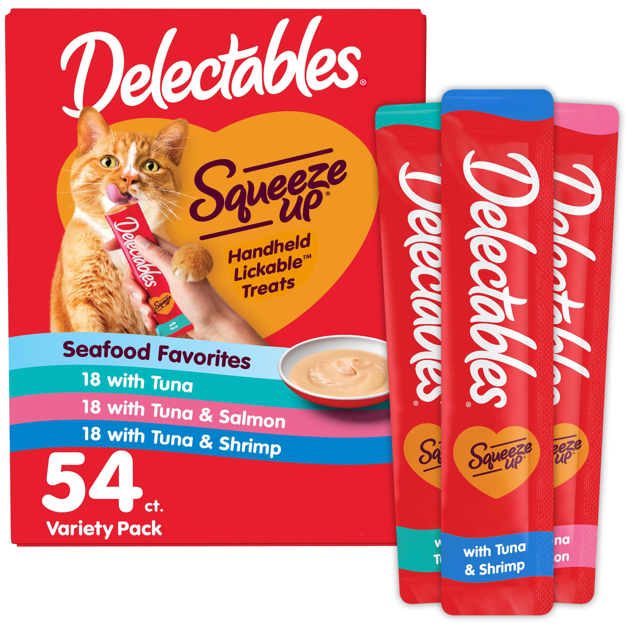 Delectables Squeeze Up seafood variety pack tubes enable easy, bonding-focused treat moments.