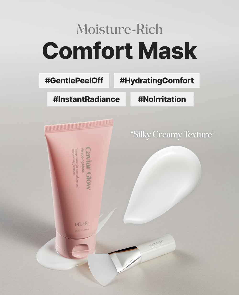 Delere Caviar Glow Wrapping Mask on bathroom shelf ready for routine