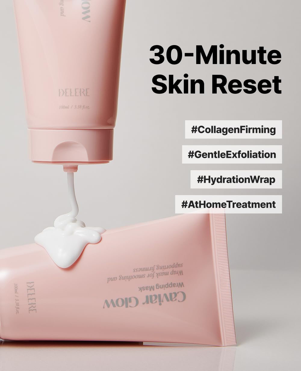 Delere Caviar Glow Wrapping Mask peel-off process showing gentle removal