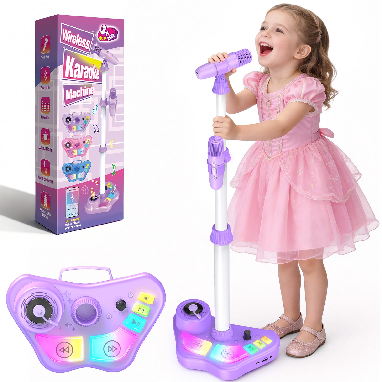 Delighkidz Stand Karaoke Machine on a child-friendly stage for home performances