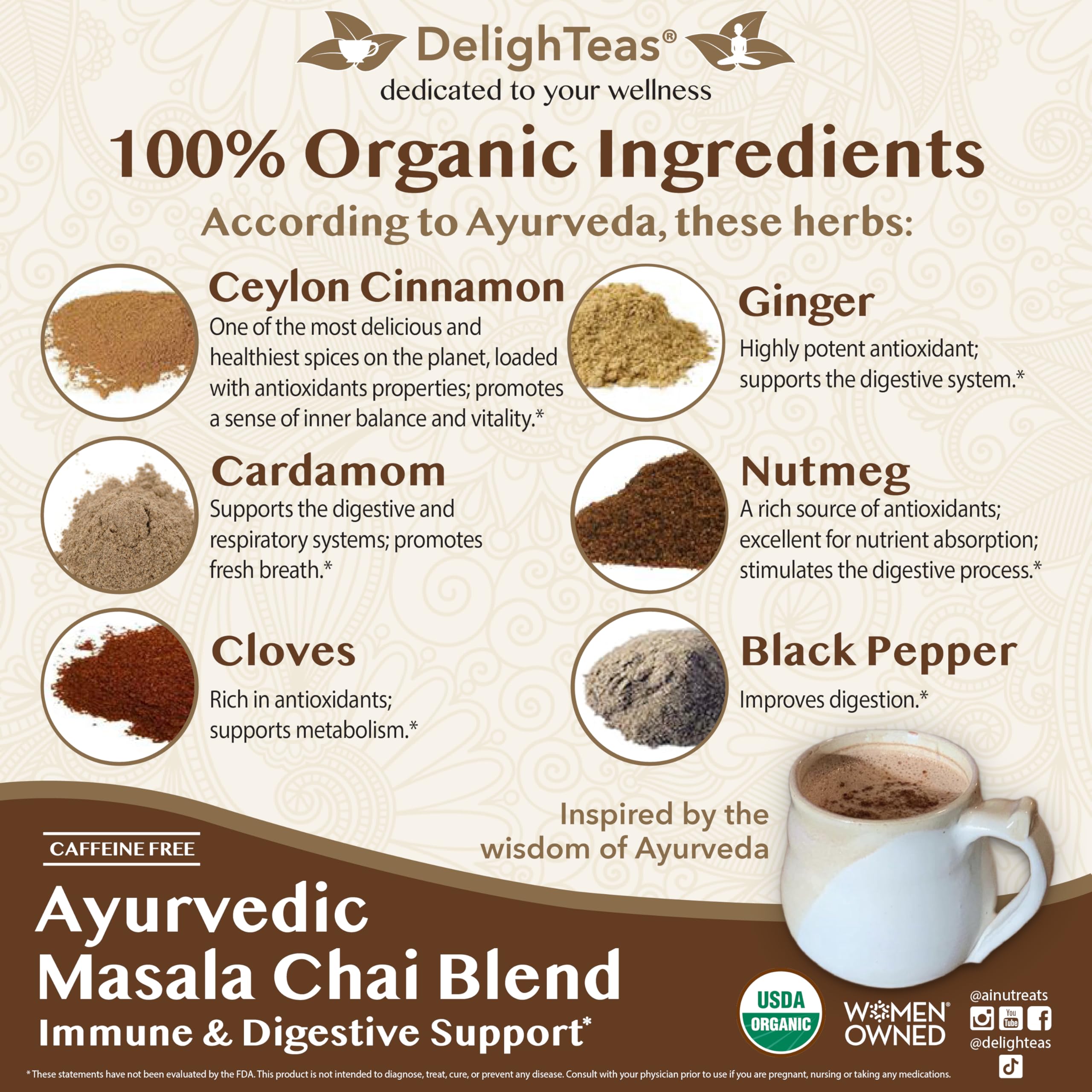 DelighTeas Masala Chai Latte poured with warm spice aroma.