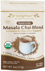 DelighTeas Masala Chai Powder packaging showcases premium organic blend for daily tea rituals.
