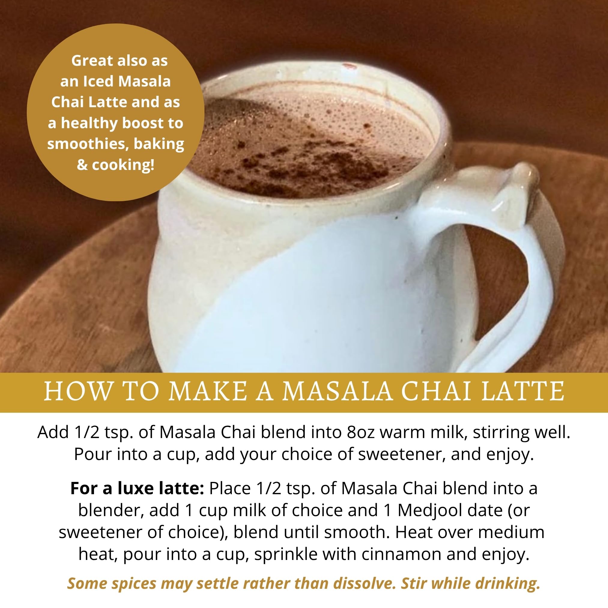 DelighTeas Masala Chai Powder enhances smoothies with comforting spice notes.