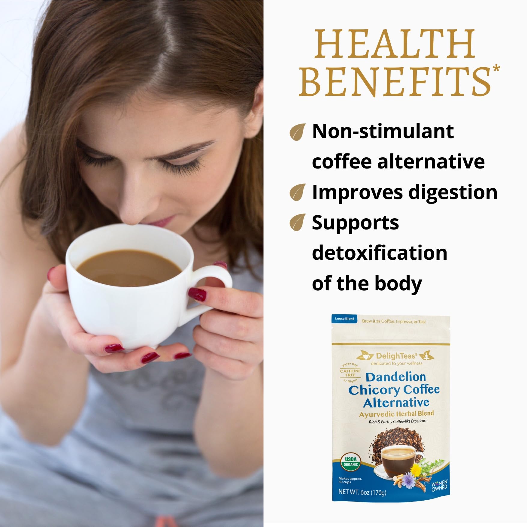 DelighTeas carob powder presented for natural sweetness.