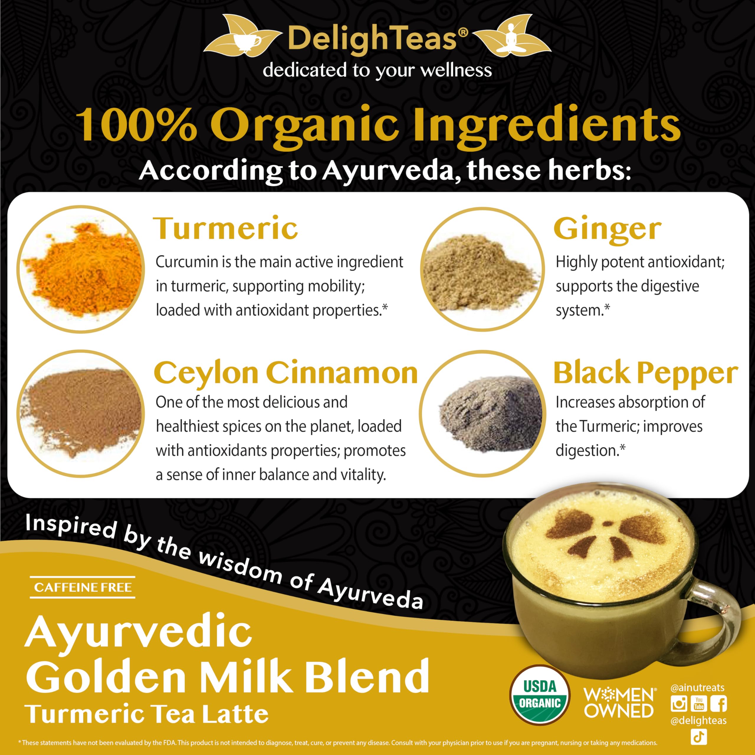 DelighTeas unsweetened ingredients list shows sugar-free, keto-friendly latte options.