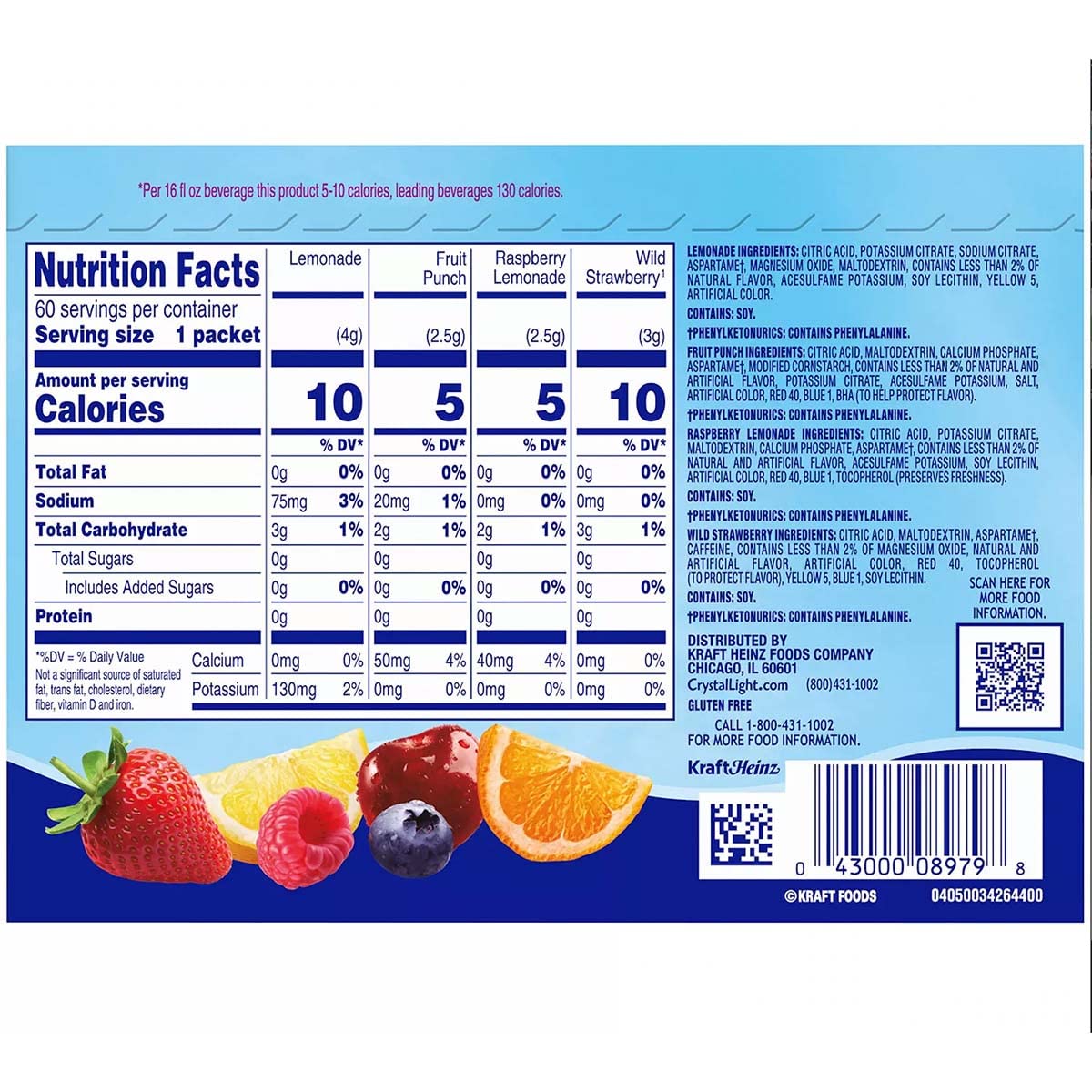 Crystal Light raspberry lemonade packet dissolves in water for a tangy, zero-sugar option.